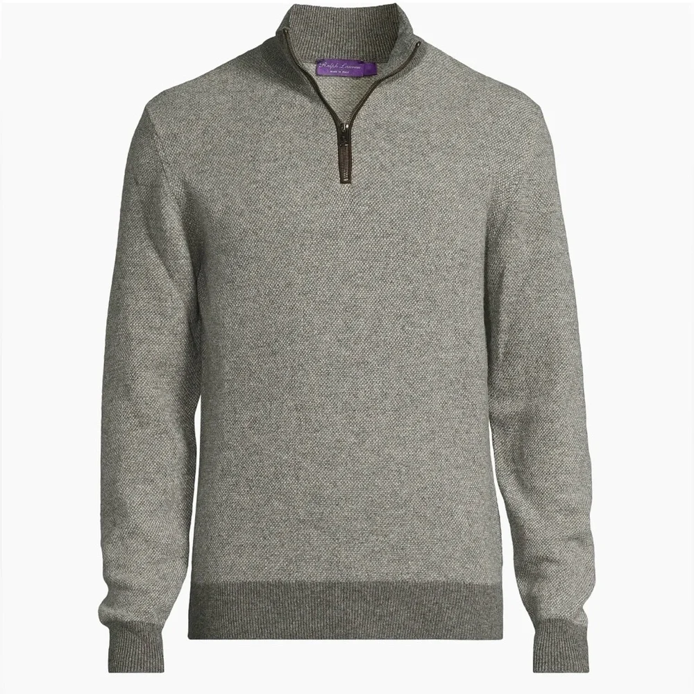 Ralph Lauren Purple Label Birdseye Cashmere Quarter Zip Slim Fit Sweater Sz S - Picture 2 of 14